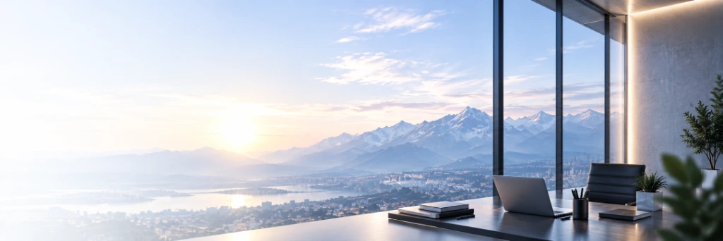 Kodense Executive Architectural Pavilion overlooking Alpine mountain range