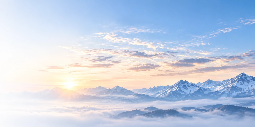 Sovereign Alpine mountain peaks rising above sea of clouds at dawn